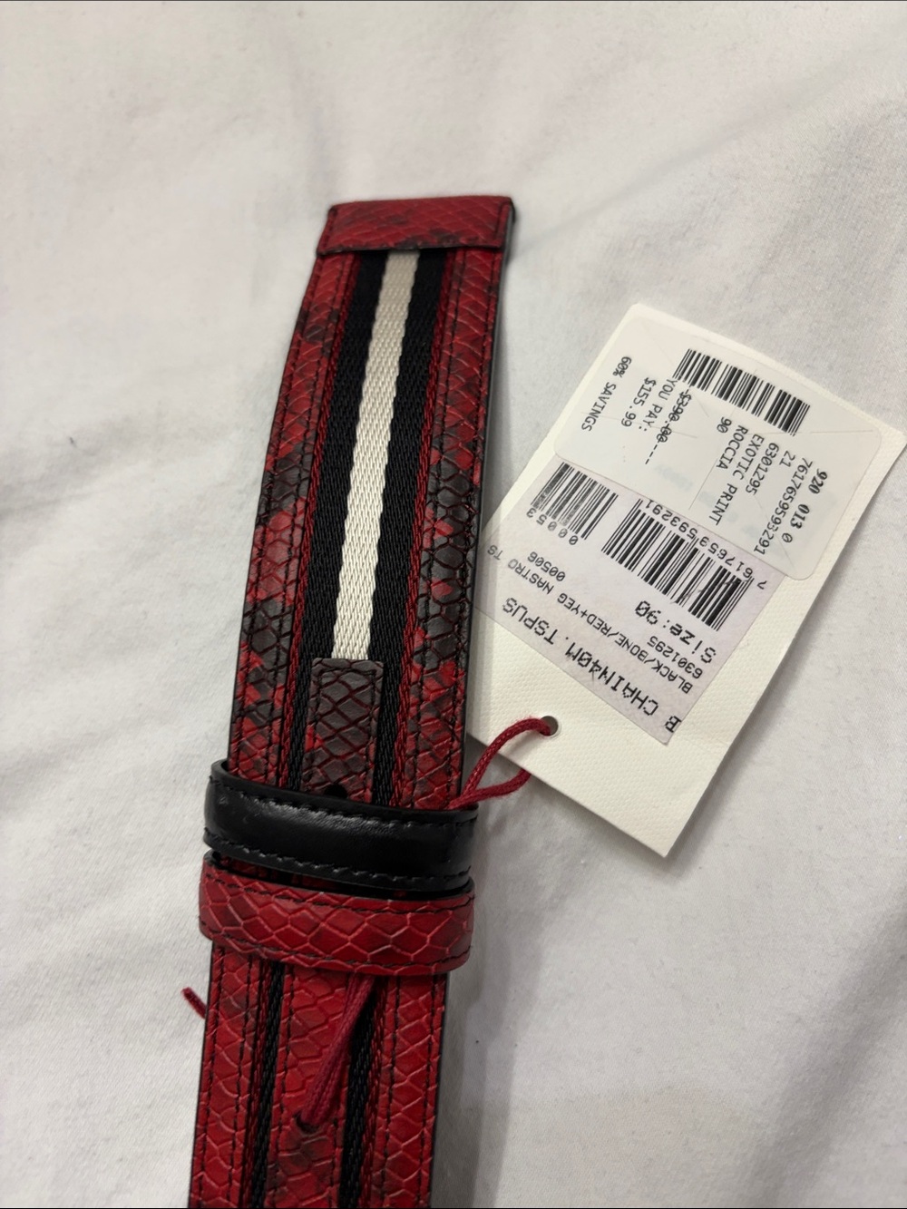 Bally Red Striped Leather Belt with Gold Logo Buckle - Picture 8 of 12